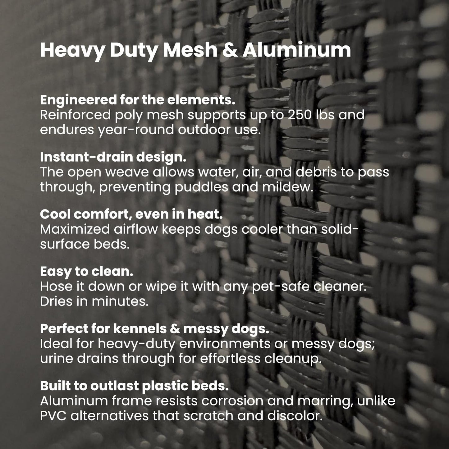 Chew Proof Elevated Outdoor Cooling Cot Bed for Large Dogs - Virtually Indestructible, Preassembled, Withstands Aggressive Chewers - L, Black Mesh