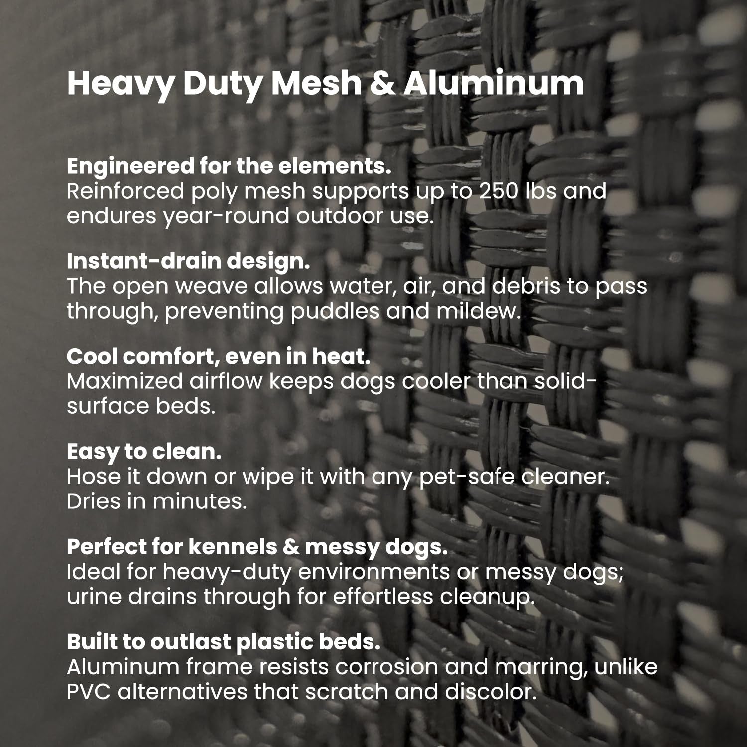 Chew Proof Elevated Outdoor Cooling Cot Bed for Large Dogs - Virtually Indestructible, Preassembled, Withstands Aggressive Chewers - L, Black Mesh