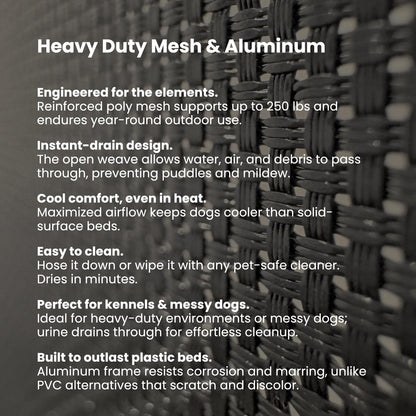 Chew Proof Elevated Outdoor Cooling Cot Bed for Large Dogs - Virtually Indestructible, Preassembled, Withstands Aggressive Chewers - L, Black Mesh