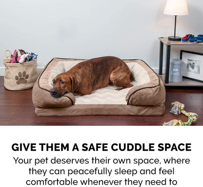 Memory Foam Dog Bed for Small Dogs W/ Removable Bolsters & Washable Cover, for Dogs up to 20 Lbs - Plush & Velvet Waves Perfect Comfort Sofa - Brownstone, Small