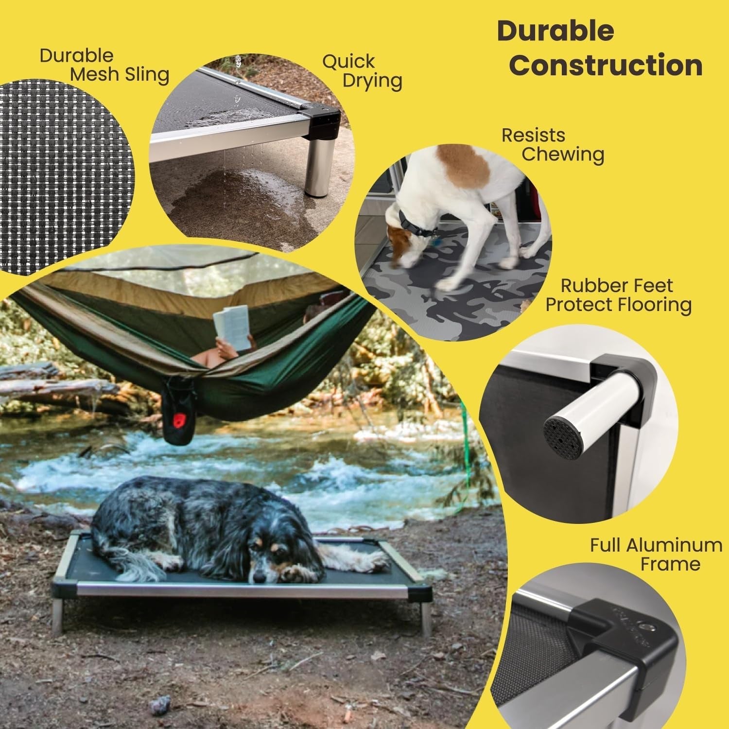 Chew Proof Elevated Outdoor Cooling Cot Bed for Large Dogs - Virtually Indestructible, Preassembled, Withstands Aggressive Chewers - L, Black Mesh