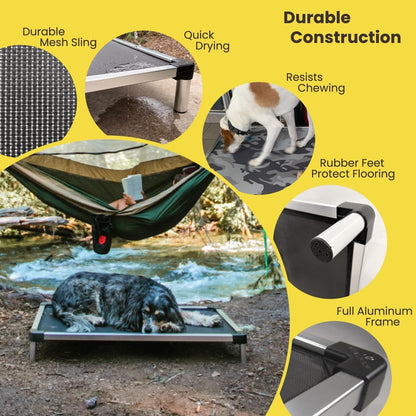 Chew Proof Elevated Outdoor Cooling Cot Bed for Large Dogs - Virtually Indestructible, Preassembled, Withstands Aggressive Chewers - L, Black Mesh