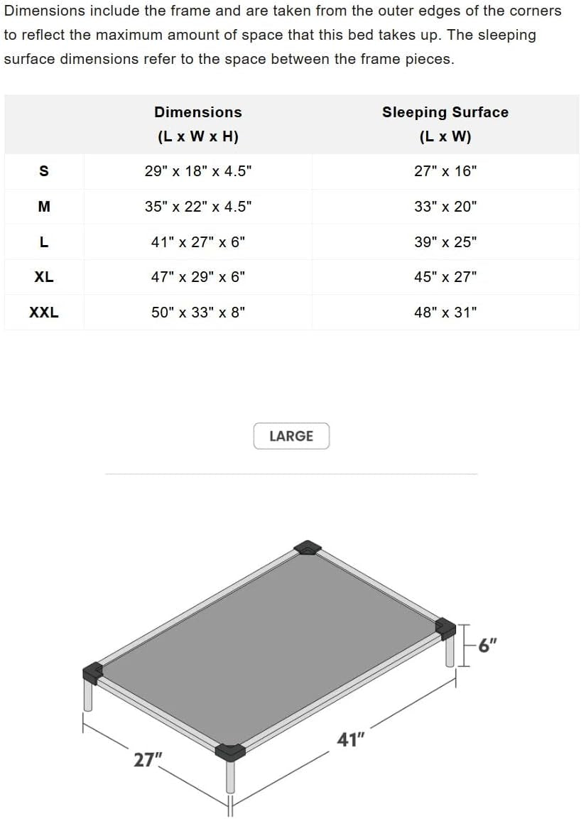 Chew Proof Elevated Outdoor Cooling Cot Bed for Large Dogs - Virtually Indestructible, Preassembled, Withstands Aggressive Chewers - L, Black Mesh