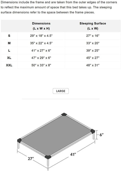 Chew Proof Elevated Outdoor Cooling Cot Bed for Large Dogs - Virtually Indestructible, Preassembled, Withstands Aggressive Chewers - L, Black Mesh